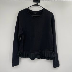 J. CREW  Black Chiffon Pleated Ruffle Hem Sweatshirt Top